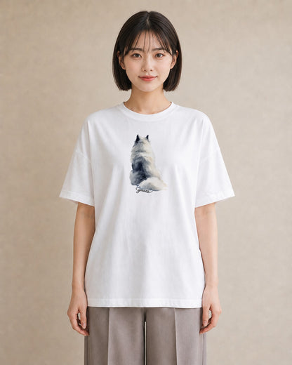 Tシャツ レディース メインクーン 猫 ねこ イラスト 線画 綿100 デート 白T