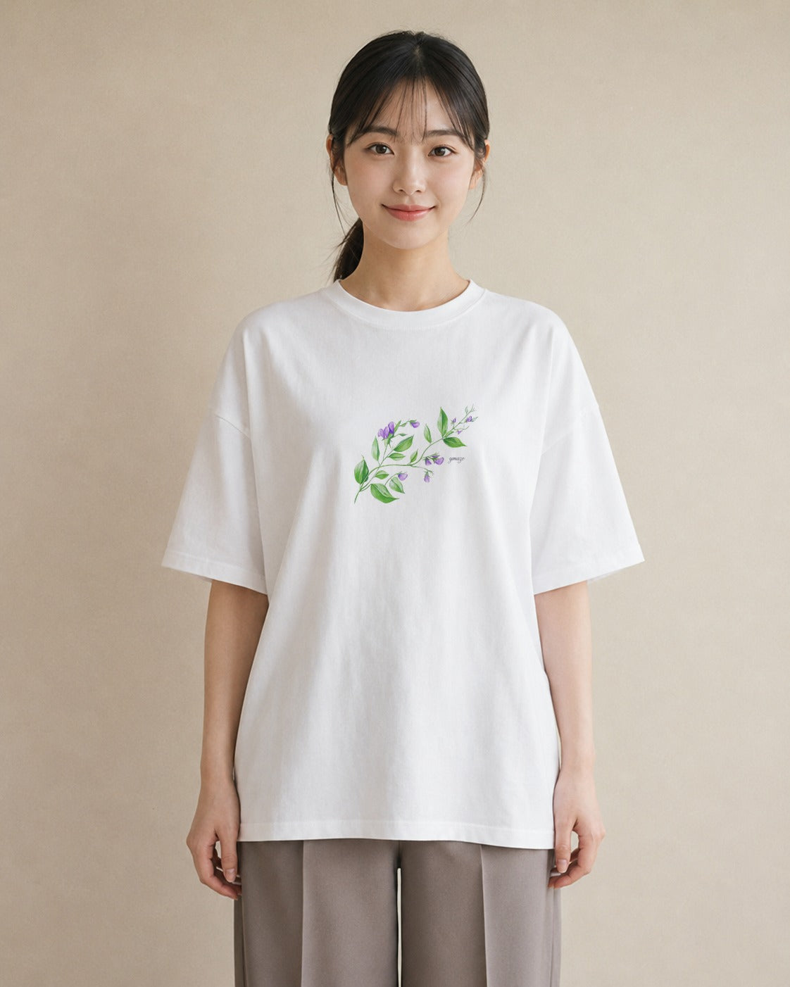 デザインTシャツ レディース ハーブ 植物 ボタニカル イラスト こなれ感 レイヤード 友達ギフト 白T