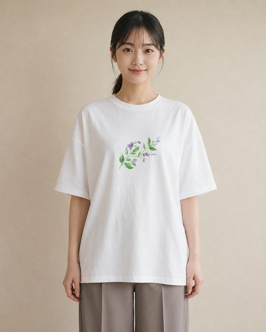 デザインTシャツ レディース ハーブ 植物 ボタニカル イラスト こなれ感 レイヤード 友達ギフト 白T