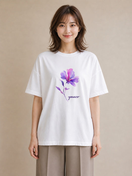デザインTシャツ レディース パンジー 花 花柄 イラスト レトロ 通学 誕生日プレゼント 白T