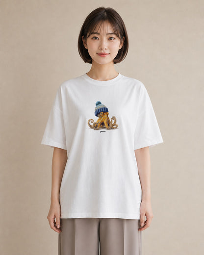 プリントTシャツ レディース イカ 海の生き物 海 イラスト ラフ 女子会 お揃い 白T