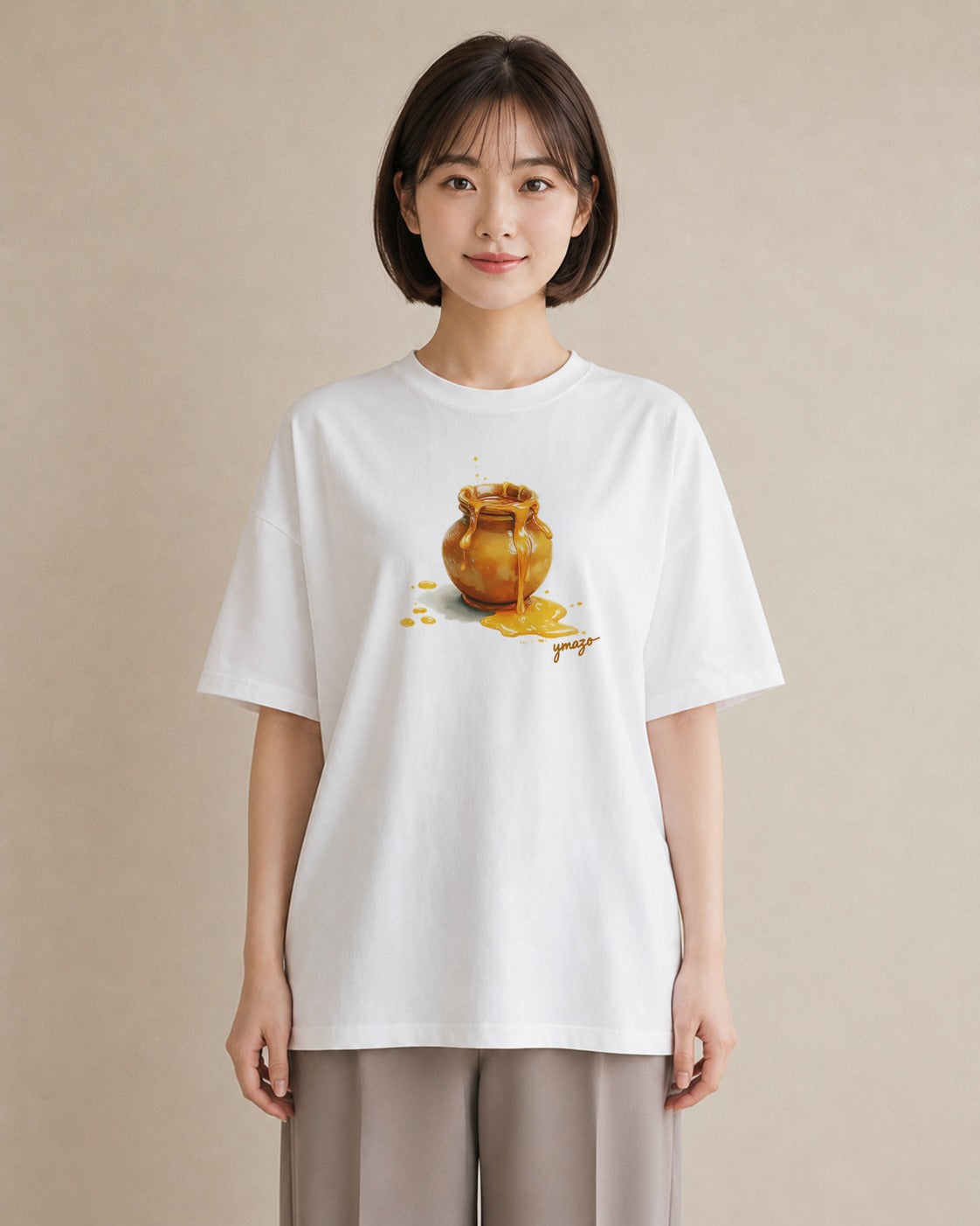 半袖Tシャツ レディース ハニー 食べ物 フード イラスト シック ビーチ デイリーウェア 白T
