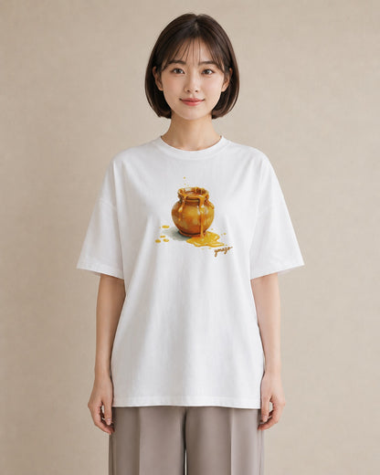 半袖Tシャツ レディース ハニー 食べ物 フード イラスト シック ビーチ デイリーウェア 白T