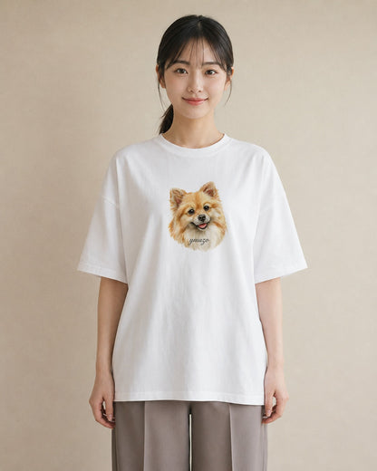 デザインTシャツ レディース ポメラニアン ポメ 犬 いぬ イラスト 春服 ミセス 白T