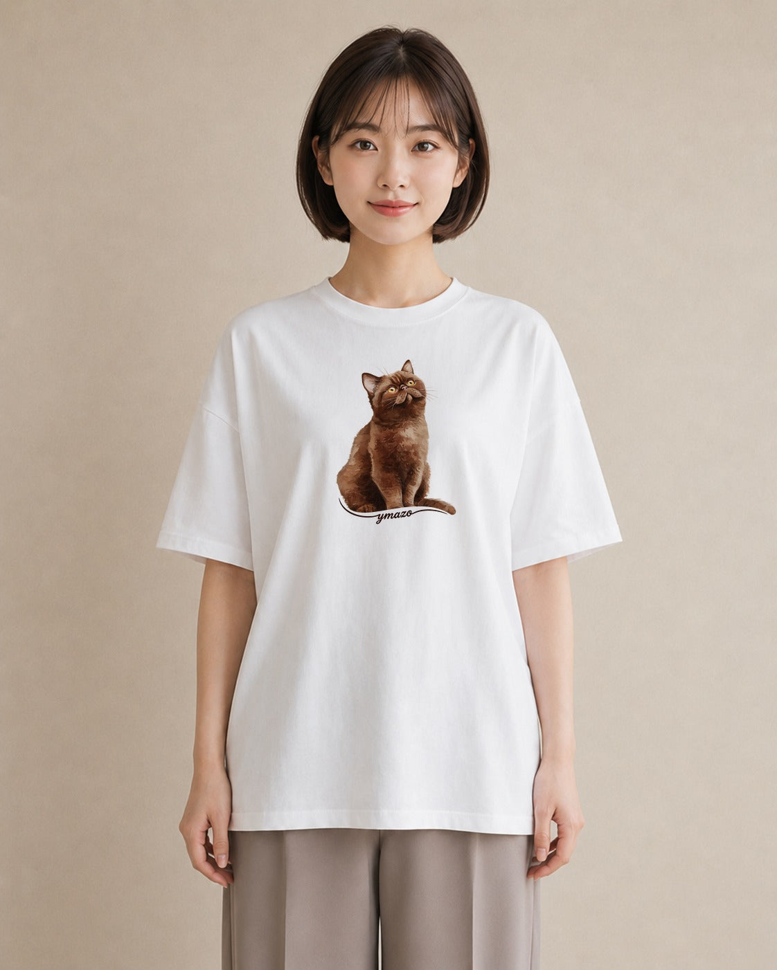半袖Tシャツ レディース ロシアンブルー 猫 ねこ イラスト 線画 母娘コーデ 自分用 白T