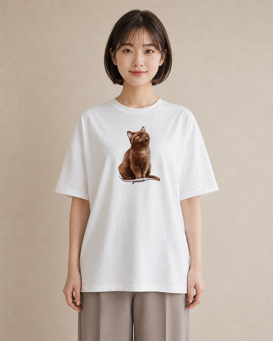 半袖Tシャツ レディース ロシアンブルー 猫 ねこ イラスト 線画 母娘コーデ 自分用 白T