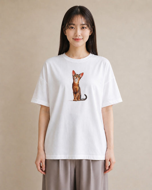 デザインTシャツ レディース シャム 猫 ねこ イラスト 上品 散歩 お出かけ 白T
