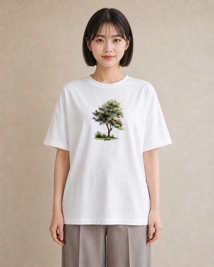 半袖Tシャツ レディース 青の水彩 風景 ブルー ナチュラル アンティーク イラスト シンプル 旅行 母娘コーデ 白T
