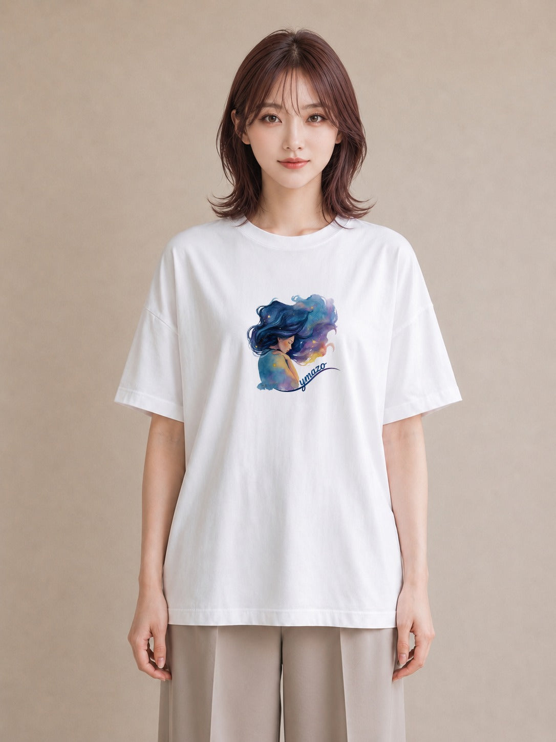 プリントTシャツ レディース 山羊座 星空 宇宙 イラスト カフェコーデ デート 帰省 白T