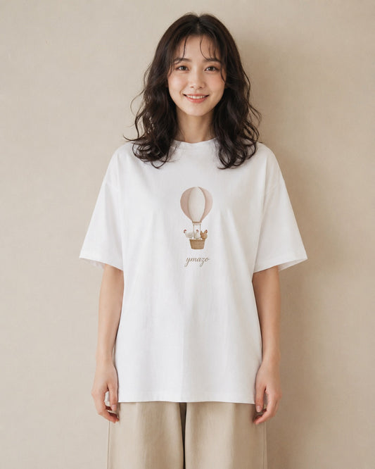 半袖Tシャツ レディース 紙風船 和紙 ナチュラル アンティーク イラスト 個性的 自分用 ルームウェア 白T
