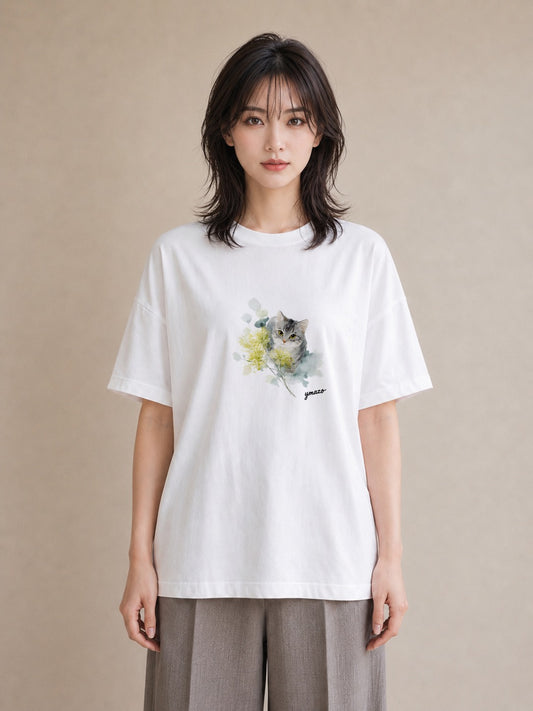 プリントTシャツ レディース 猫好き 猫 ねこ イラスト 淡色 友達ギフト 部屋着 白T