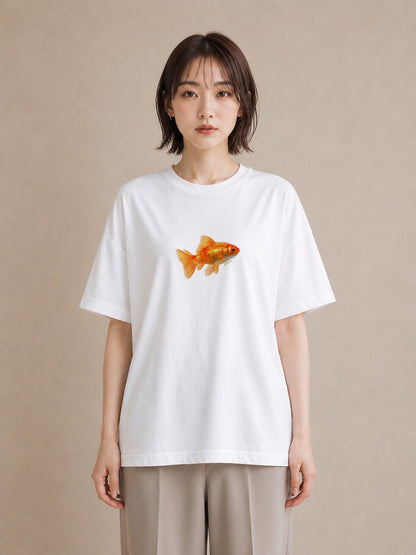半袖Tシャツ レディース 金魚 ペット 動物 イラスト 韓国風 敬老の日 ホワイトデー 白T