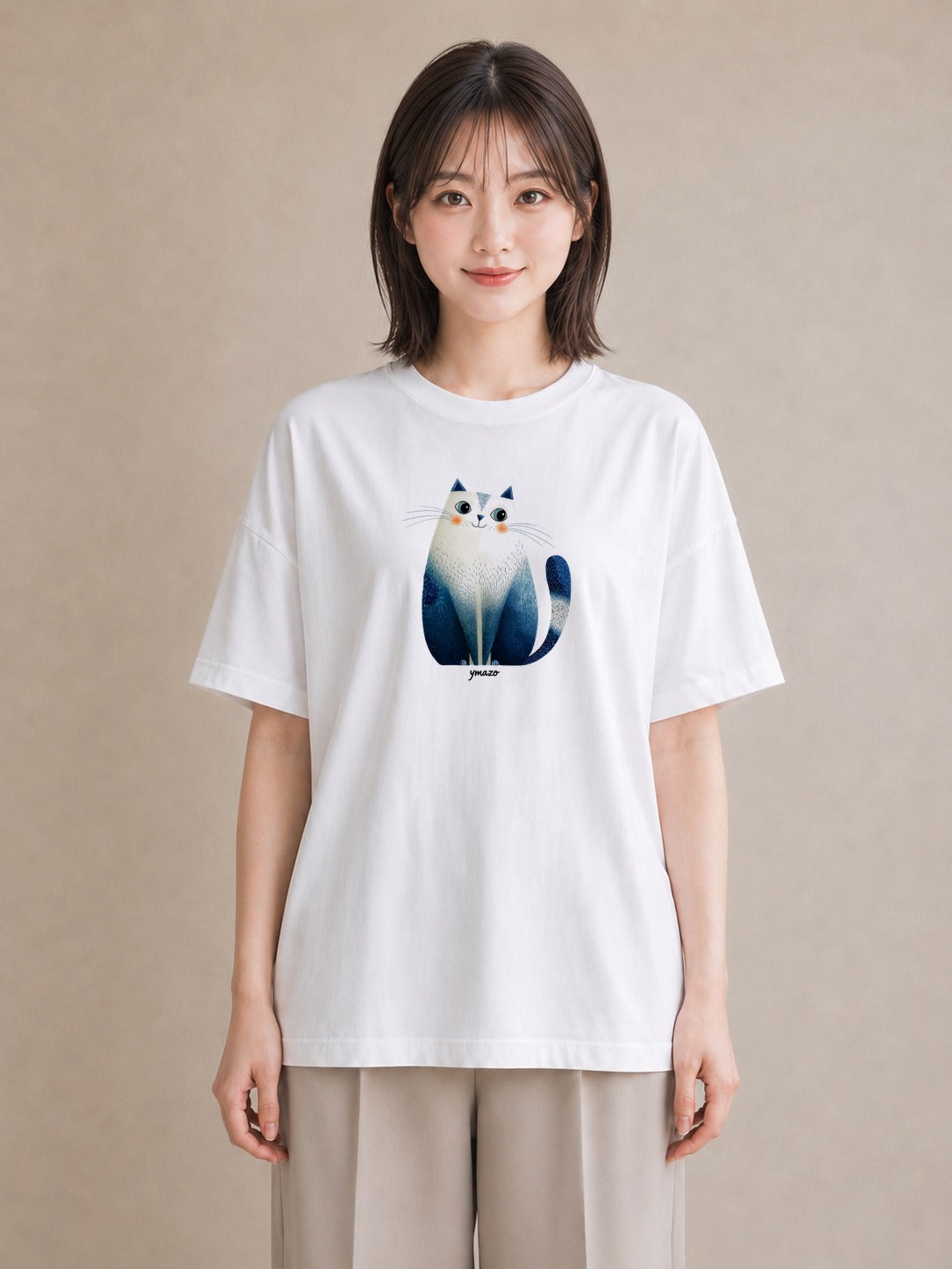 Tシャツ レディース ペルシャ 猫 ねこ イラスト ボタニカル 20代 カジュアルコーデ 白T