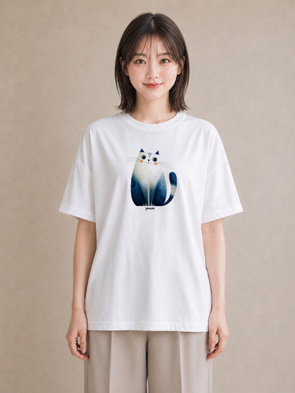 Tシャツ レディース ペルシャ 猫 ねこ イラスト ボタニカル 20代 カジュアルコーデ 白T