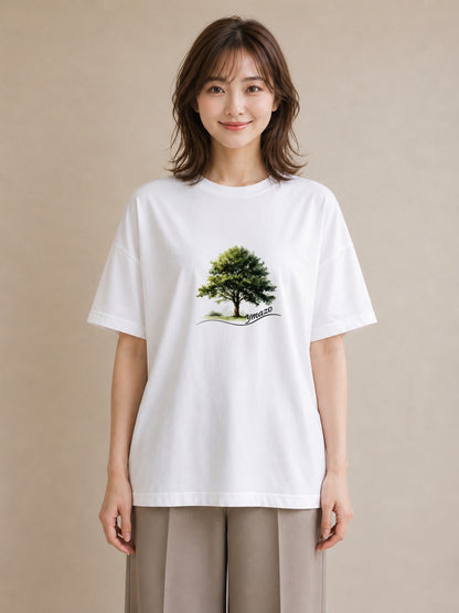 プリントTシャツ レディース 木 植物 ボタニカル イラスト 水彩風 カジュアルコーデ 買い物 白T