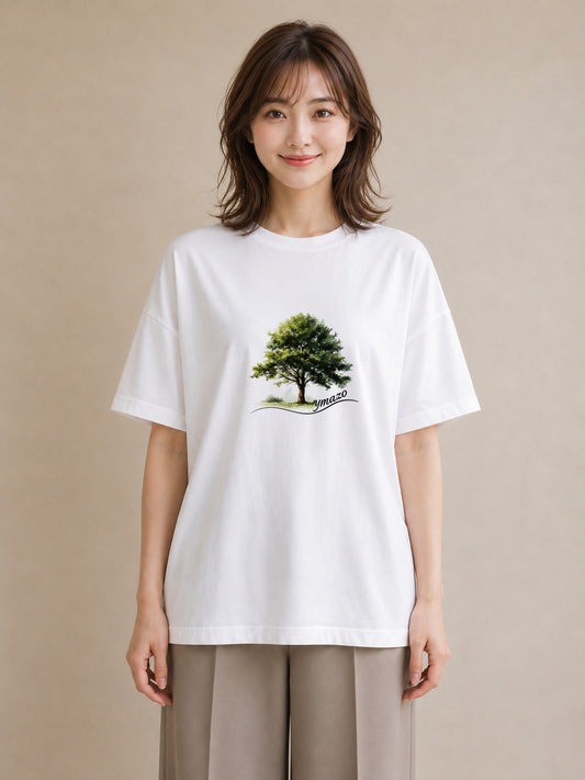 プリントTシャツ レディース 木 植物 ボタニカル イラスト 水彩風 カジュアルコーデ 買い物 白T
