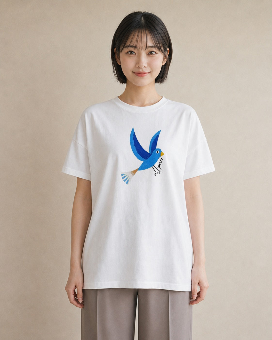 プリントTシャツ レディース 九官鳥 ペット 動物 イラスト 旅行コーデ お出かけ 普段着 白T