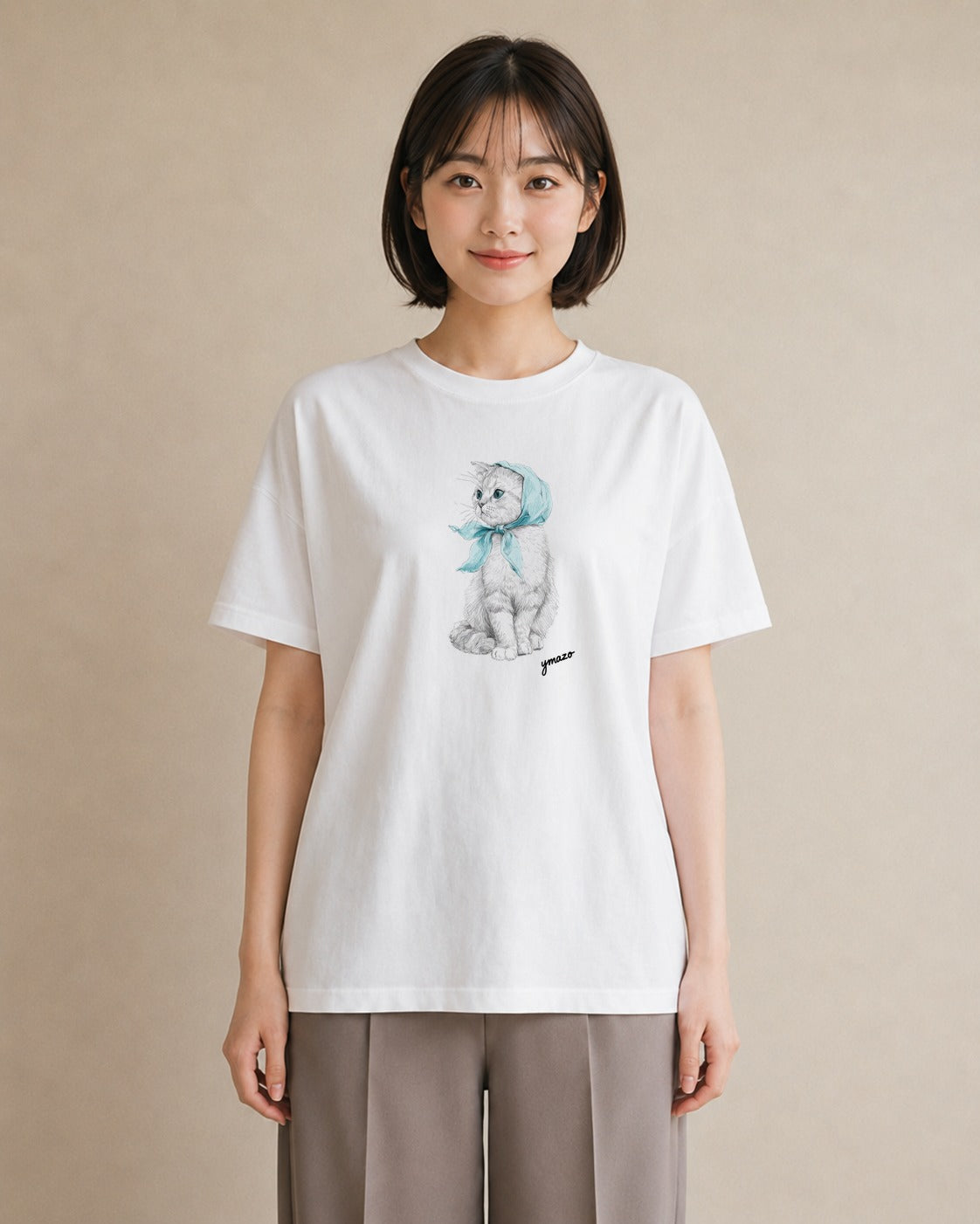 デザインTシャツ レディース スコティッシュフォールド 猫 ねこ イラスト 抜け感 社会人 女性 白T