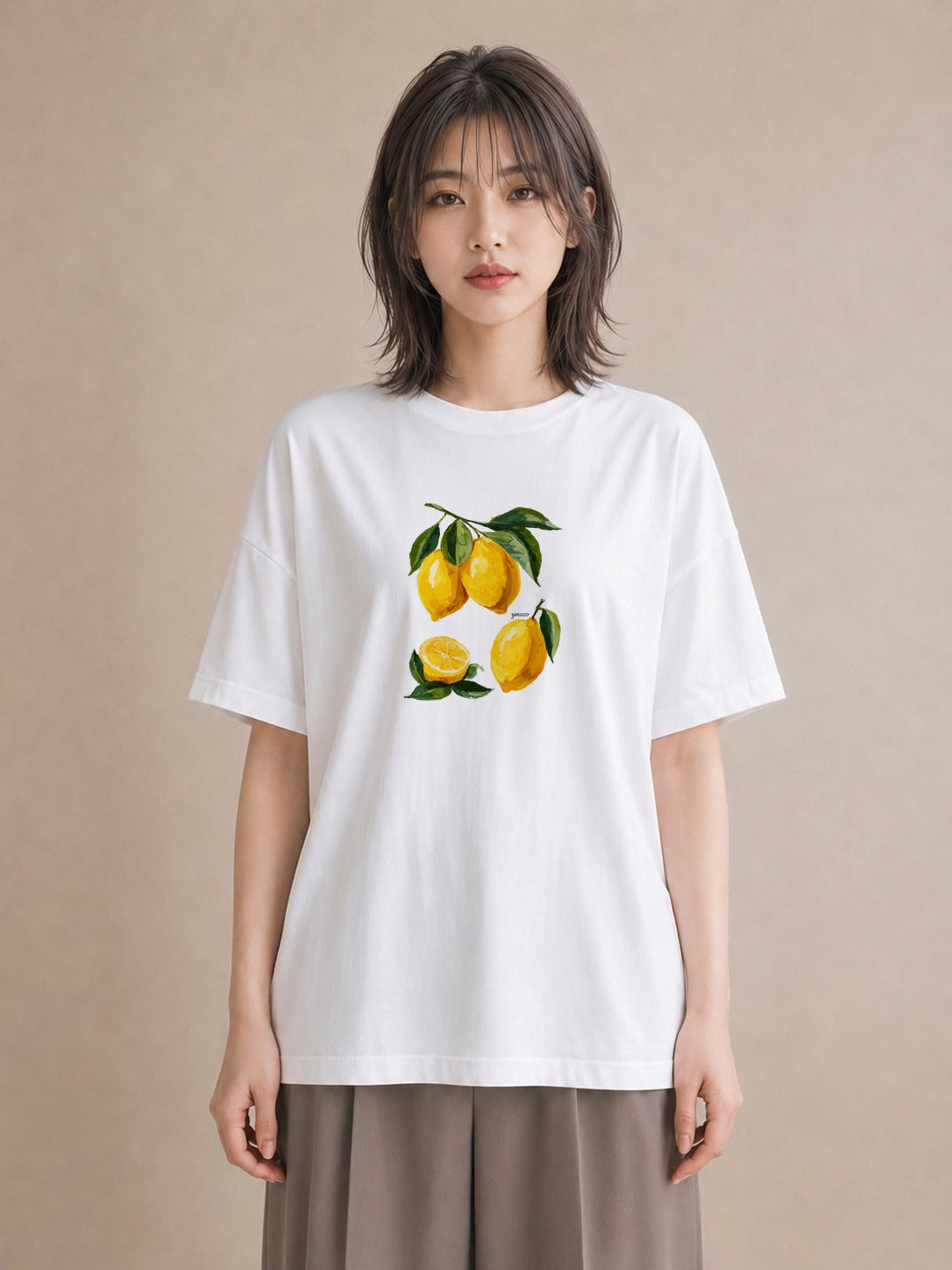 Tシャツ レディース レモン 檸檬 食べ物 フード イラスト 可愛い 帰省 ラフ 白T