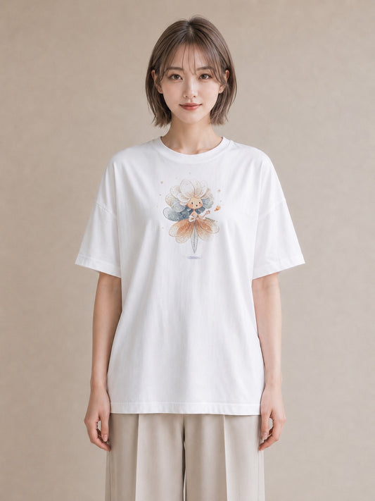 グラフィックTシャツ レディース カスミソウ かすみ草 花 花柄 イラスト ゆるかわ 海 カフェ巡り 白T