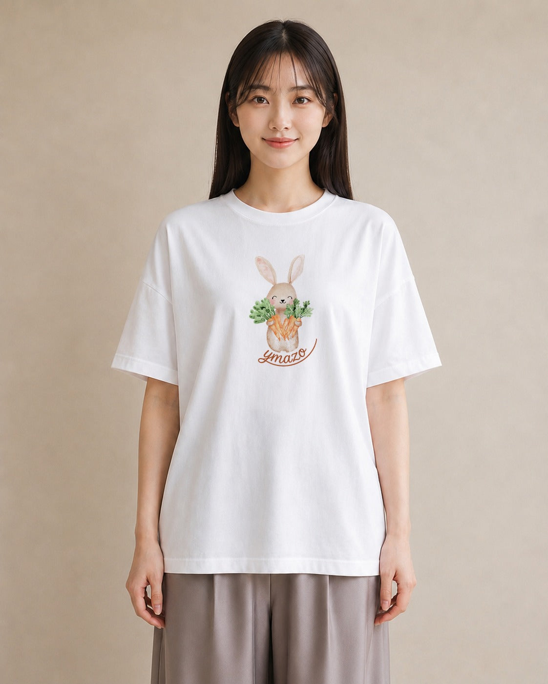 Tシャツ レディース ウサギ系野生 動物 アニマル イラスト 在宅 公園 白T