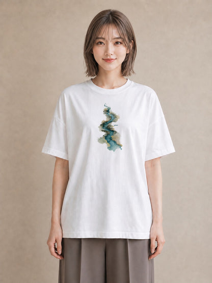 半袖Tシャツ レディース 波 星空 宇宙 イラスト シック 姉妹 送別ギフト 白T