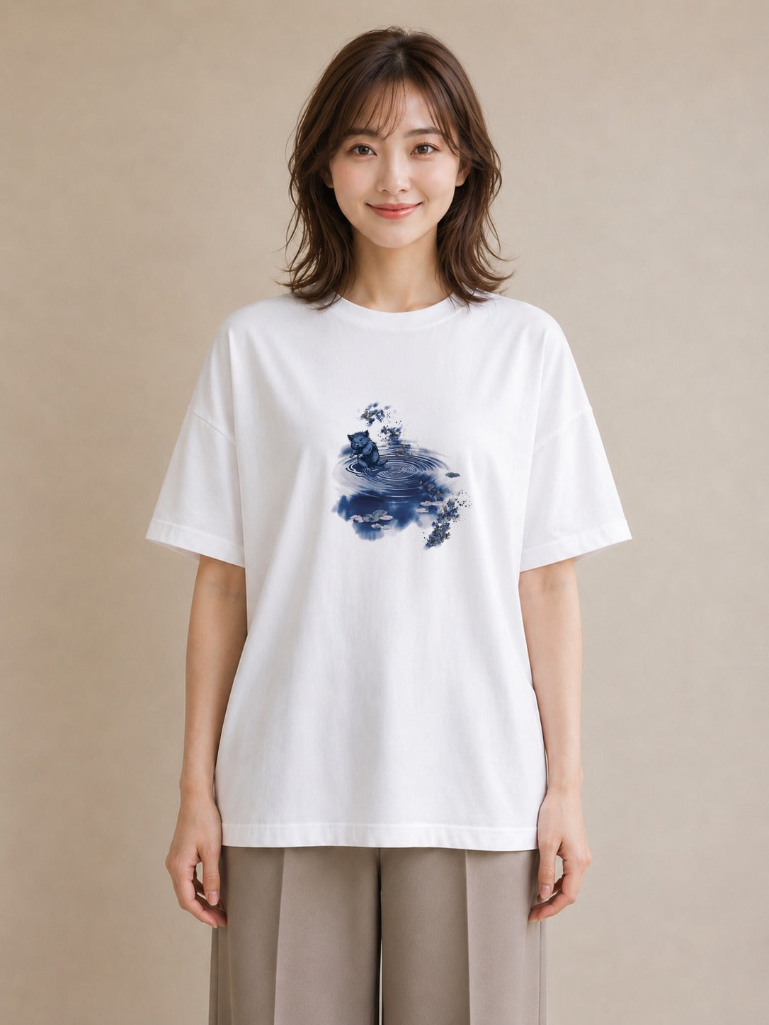 デザインTシャツ レディース 雨上がりの小道 雨上がり 小道 ナチュラル アンティーク イラスト 水彩風 カフェ服 クリスマス 白T