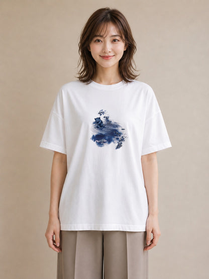 デザインTシャツ レディース 雨上がりの小道 雨上がり 小道 ナチュラル アンティーク イラスト 水彩風 カフェ服 クリスマス 白T