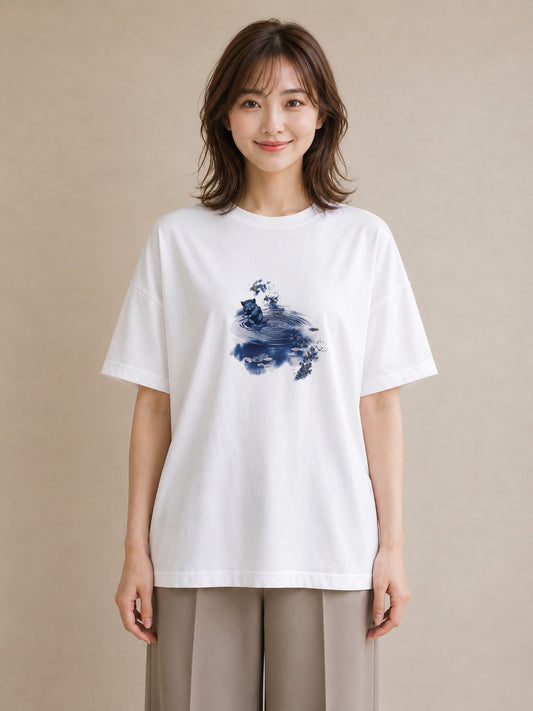 デザインTシャツ レディース 雨上がりの小道 雨上がり 小道 ナチュラル アンティーク イラスト 水彩風 カフェ服 クリスマス 白T