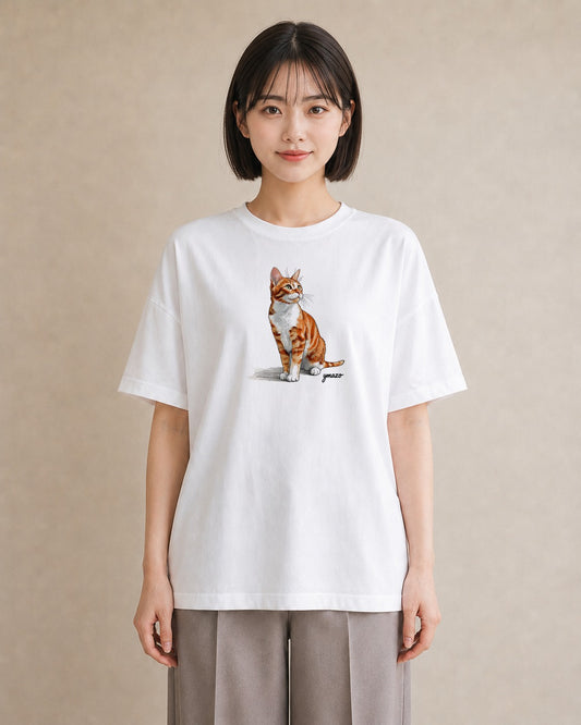 プリントTシャツ レディース おすわり猫 猫 ねこ イラスト モード 送別ギフト 通勤 白T