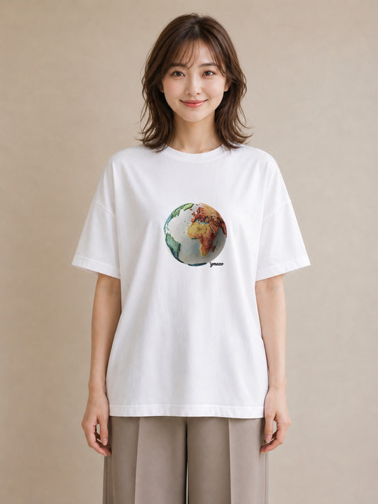 半袖Tシャツ レディース 地球 星空 宇宙 イラスト 北欧風 誕生日プレゼント 綿100 白T