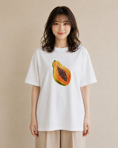 グラフィックTシャツ レディース メロン 食べ物 フード イラスト 淡色 女性 旅行用 白T