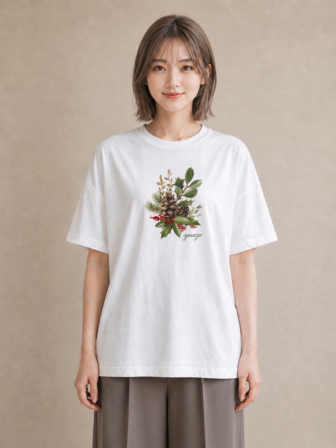 デザインTシャツ レディース 松ぼっくり 植物 ボタニカル イラスト レイヤード 友達ギフト 白T