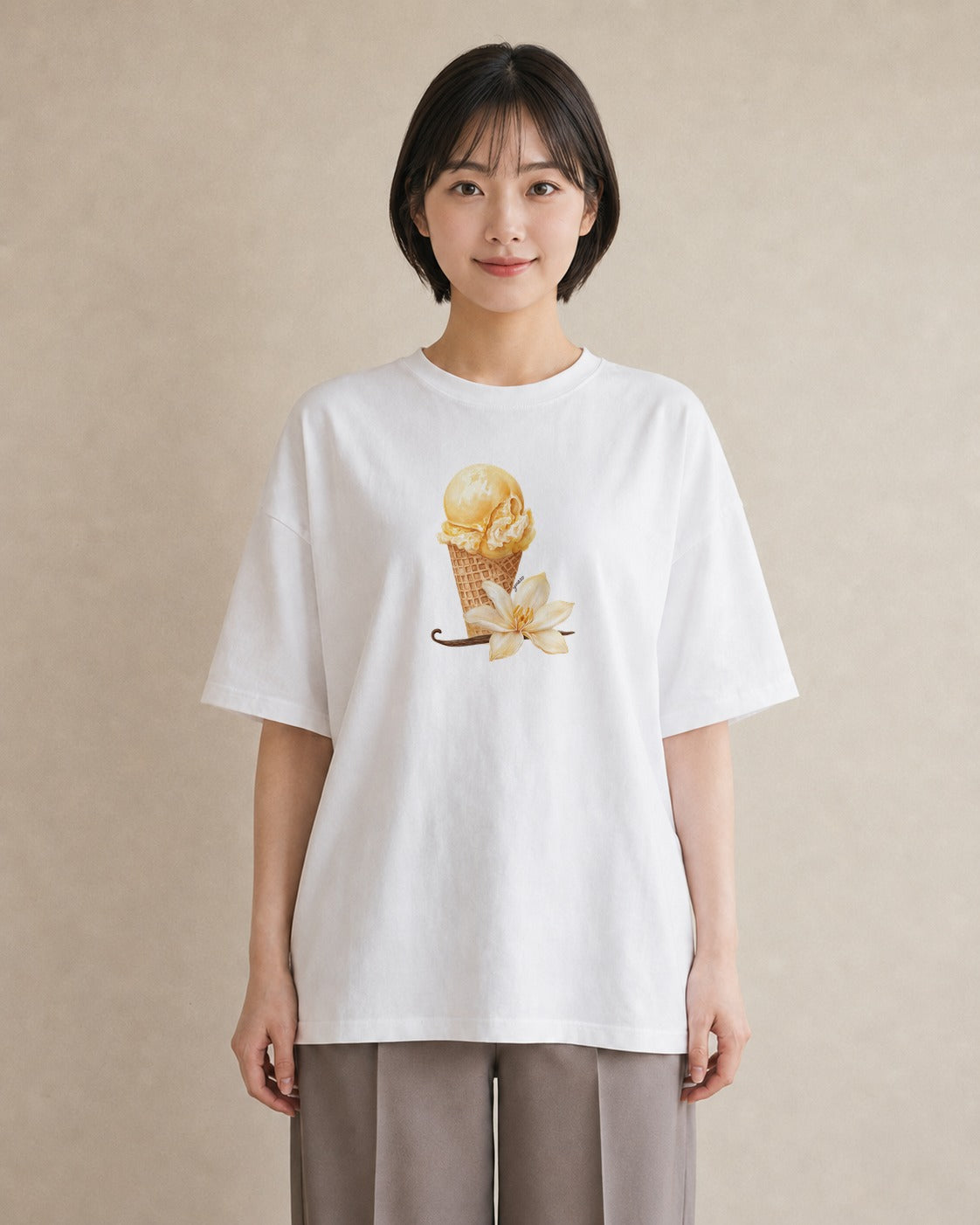 デザインTシャツ レディース ソフトクリーム 食べ物 フード イラスト 上品 デイリーウェア 休日 白T