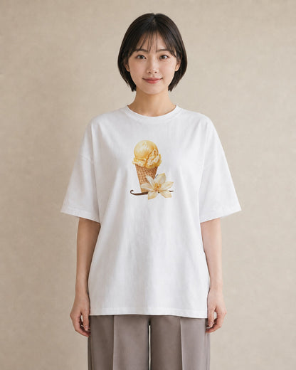 デザインTシャツ レディース ソフトクリーム 食べ物 フード イラスト 上品 デイリーウェア 休日 白T