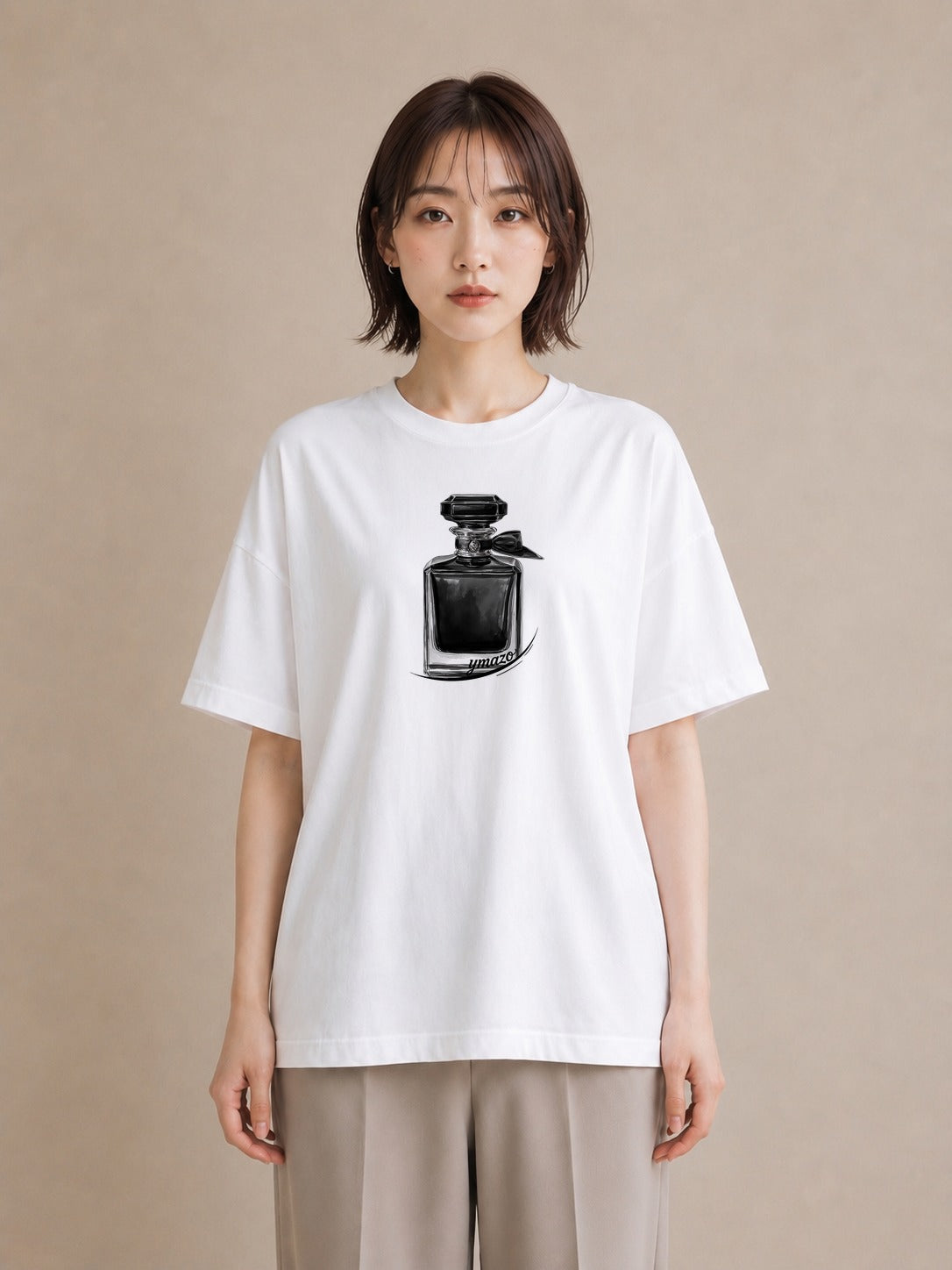 プリントTシャツ レディース 香水 香水瓶 パフューム イラスト カフェ巡り 女子会 白T