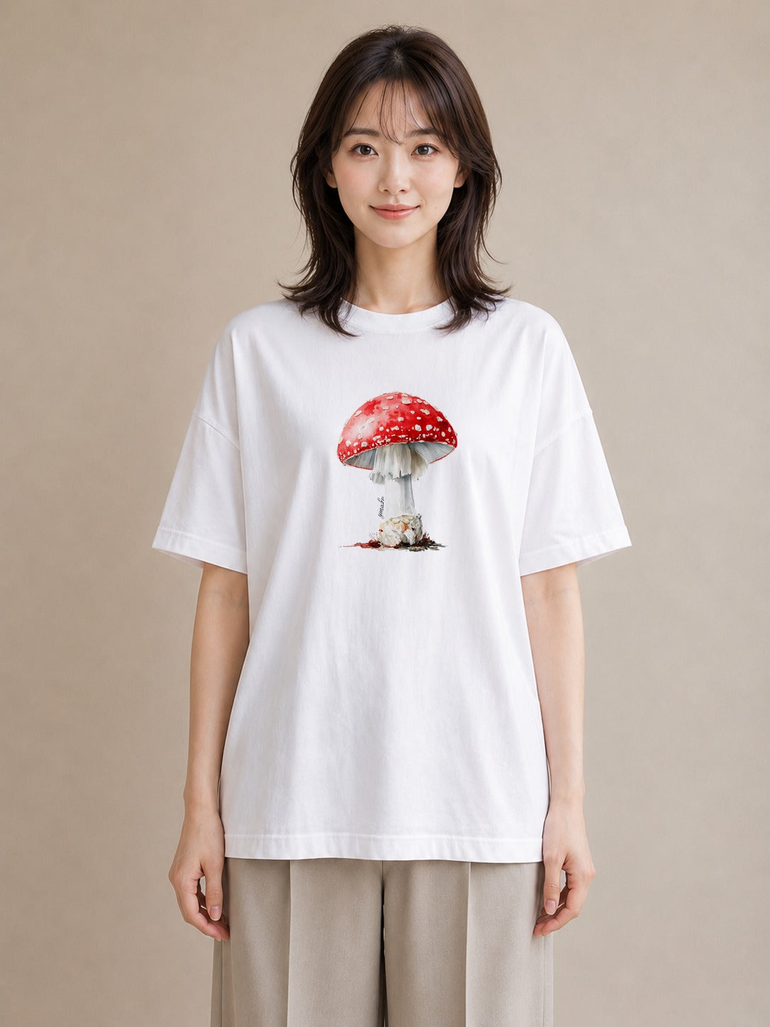 プリントTシャツ レディース きのこ 植物 ボタニカル イラスト こなれ感 女子会 お揃い 白T
