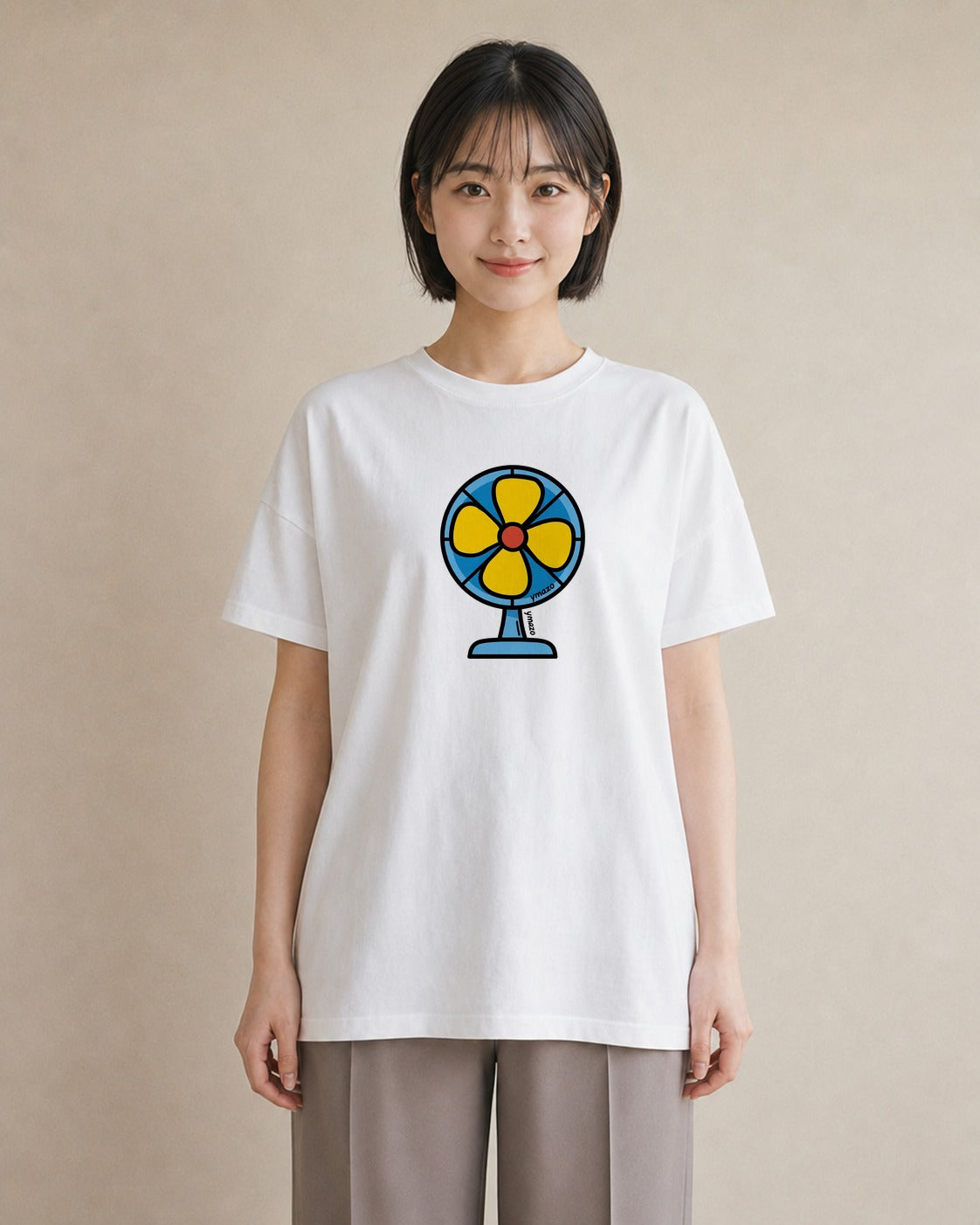 Tシャツ レディース 扇子 そよ風 ナチュラル アンティーク イラスト ラフ レイヤード 白T
