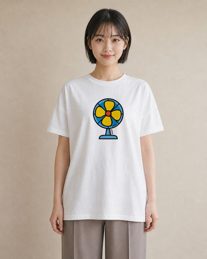 Tシャツ レディース 扇子 そよ風 ナチュラル アンティーク イラスト ラフ レイヤード 白T