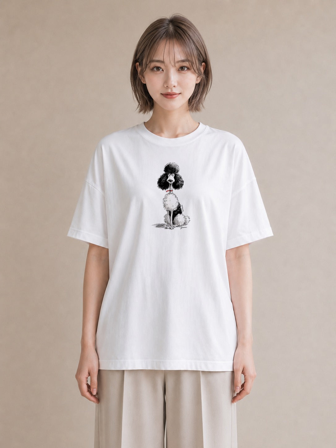グラフィックTシャツ レディース トイプードル プードル 犬 いぬ イラスト ゆるコーデ 公園 ママ 白T