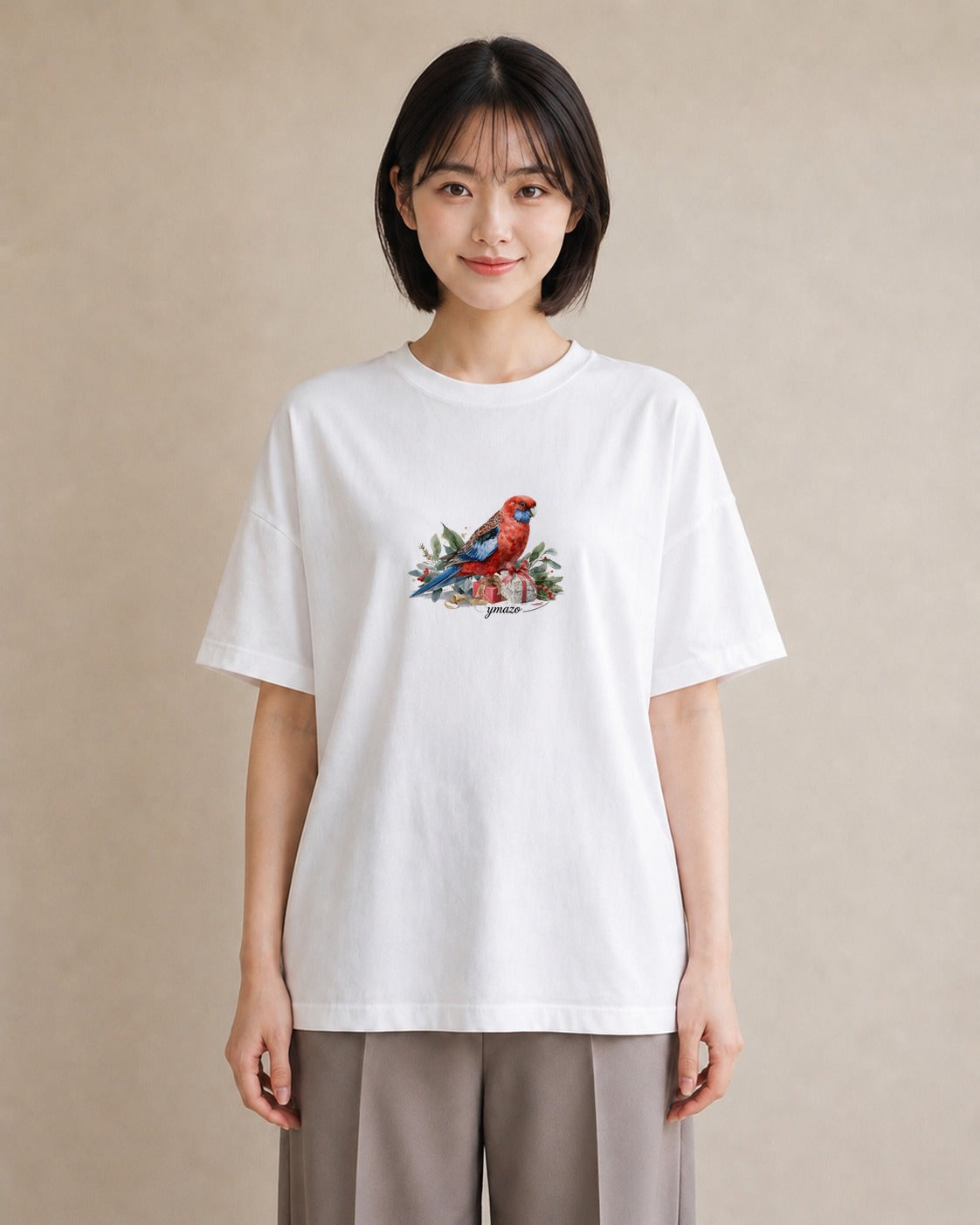 半袖Tシャツ レディース セキセイインコ ペット 動物 イラスト ナチュラル 旅行用 海 白T