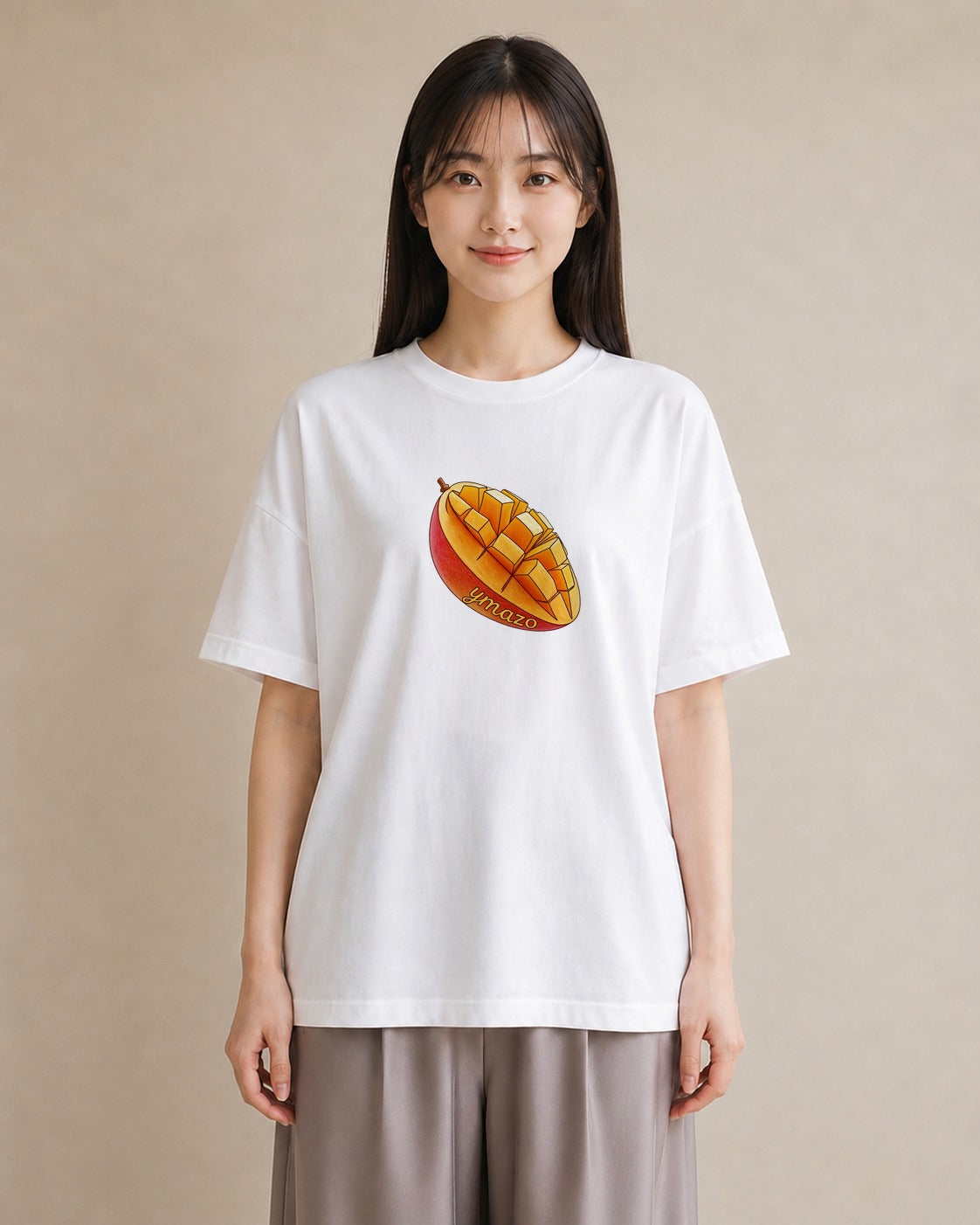 Tシャツ レディース もも 食べ物 フード イラスト 淡色 春服 ミセス 白T