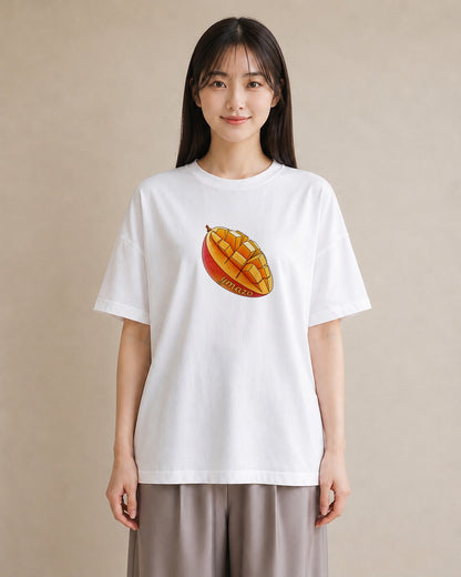 Tシャツ レディース もも 食べ物 フード イラスト 淡色 春服 ミセス 白T