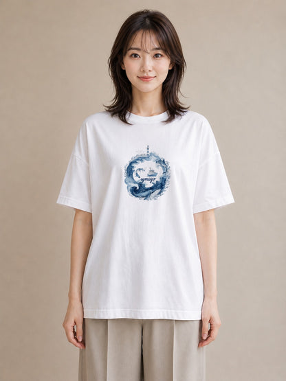 半袖Tシャツ レディース 波 星空 宇宙 イラスト ニュアンス お揃い 親子 白T