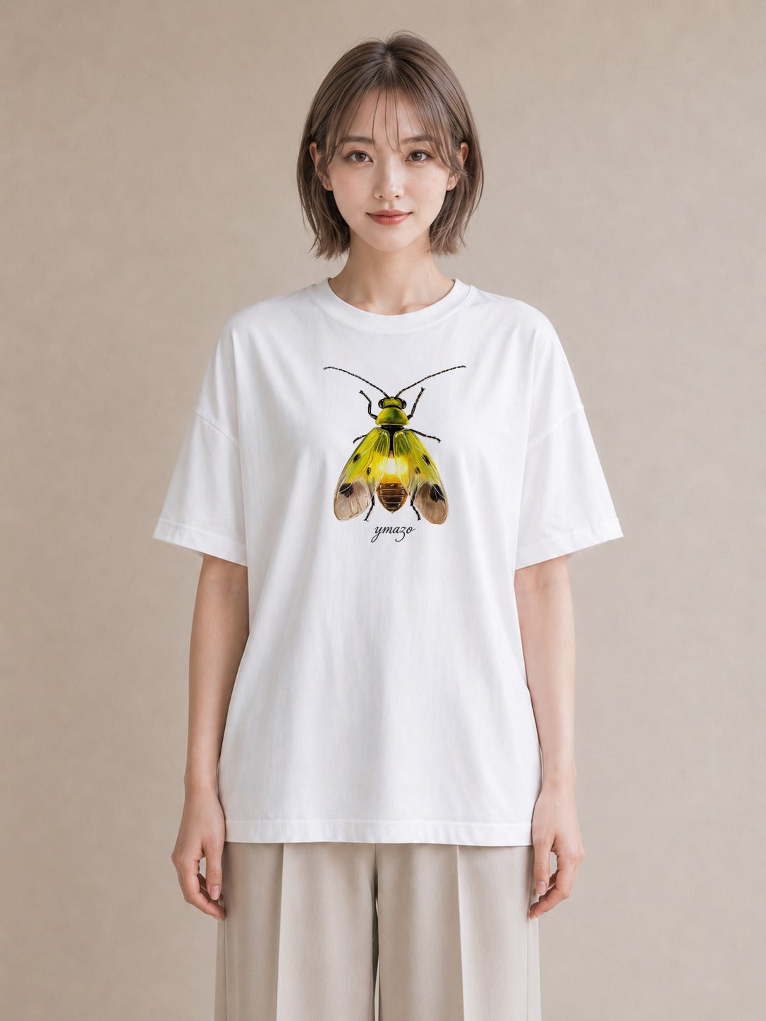 半袖Tシャツ レディース カブトムシ 昆虫 虫 イラスト 抜け感 ラフ レイヤード 白T