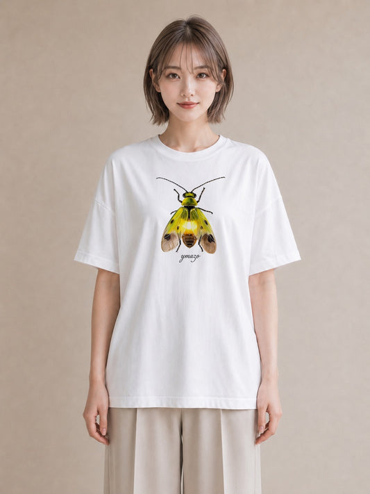 半袖Tシャツ レディース カブトムシ 昆虫 虫 イラスト 抜け感 ラフ レイヤード 白T