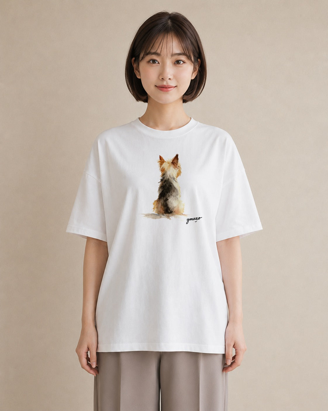 グラフィックTシャツ レディース ヨークシャーテリア 犬 いぬ イラスト 上品 通勤 在宅 白T