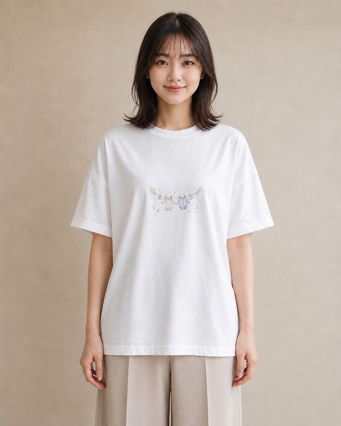 グラフィックTシャツ レディース 洗濯物 風 ナチュラル アンティーク イラスト ポップ 自分用 ルームウェア 白T