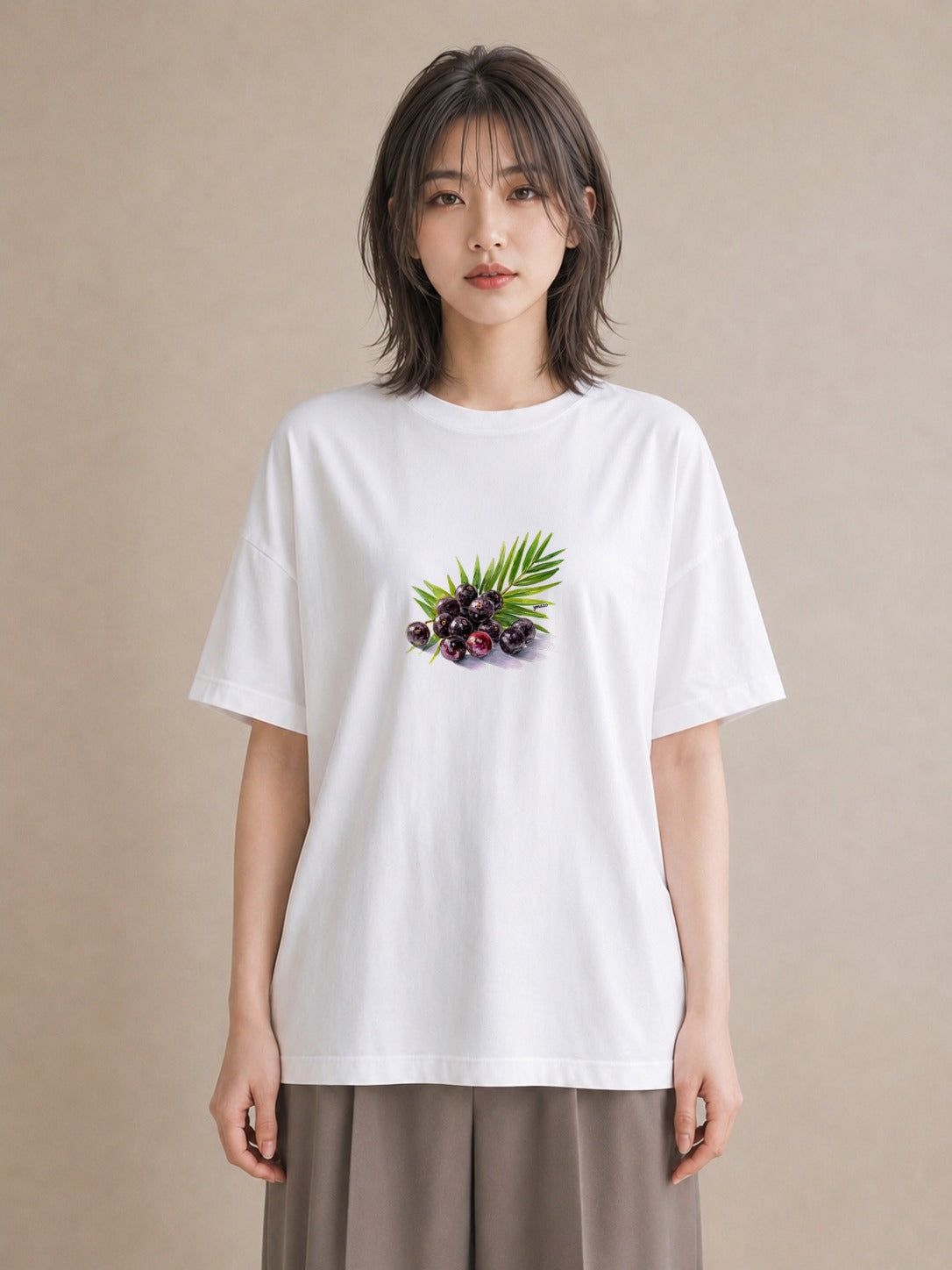半袖Tシャツ レディース ブルーベリー 食べ物 フード イラスト ナチュラル 通学 誕生日プレゼント 白T
