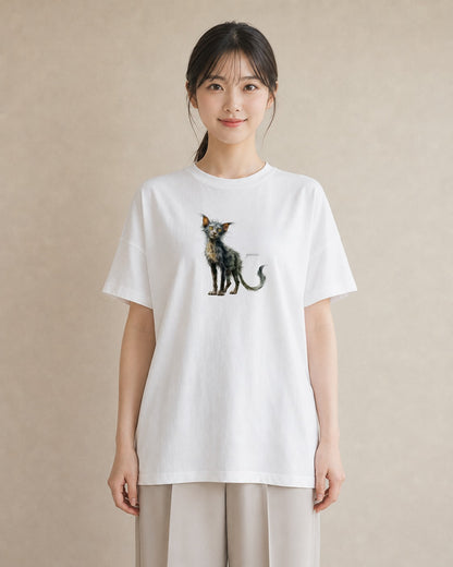 Tシャツ レディース 猫 ねこ イラスト 買い物 夏コーデ 白T